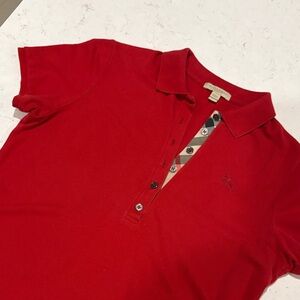 Women’s Red Burberry Collared Shirt